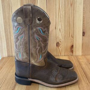 Old West Cowboy Boots Kids Size 5 Brown Western Square Toe